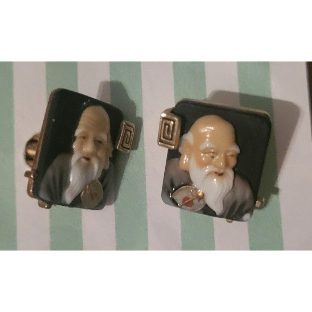 Vintage Swank Oriental Dynasty Wise Teacher Hand Painted Porcelain